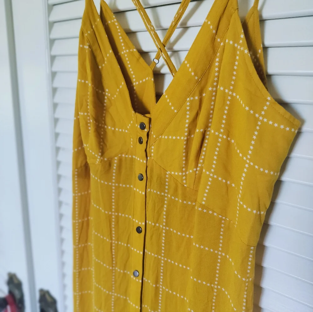 Free People Intimately Marigold Yellow w/ White Stars Snap Front Sundress Small